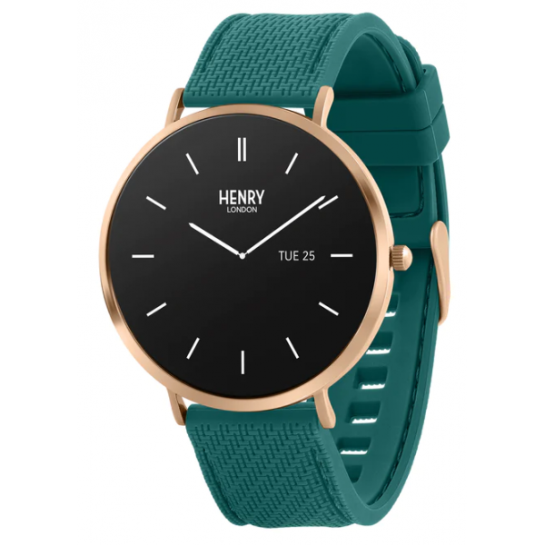 Henry London 智能手錶 HSL014 (金色和水鴨色矽膠錶帶)